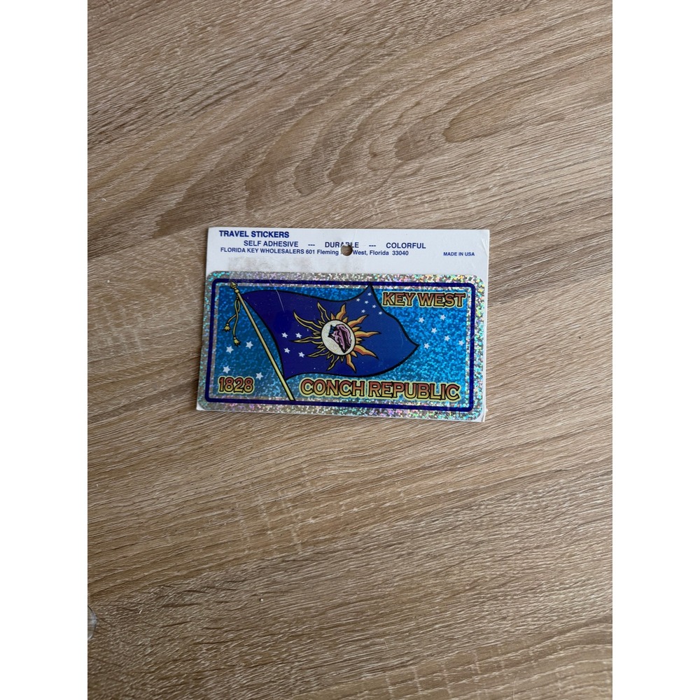 Vintage Key West Conch Republic Holographic Glitter Travel Sticker Made in‎ USA